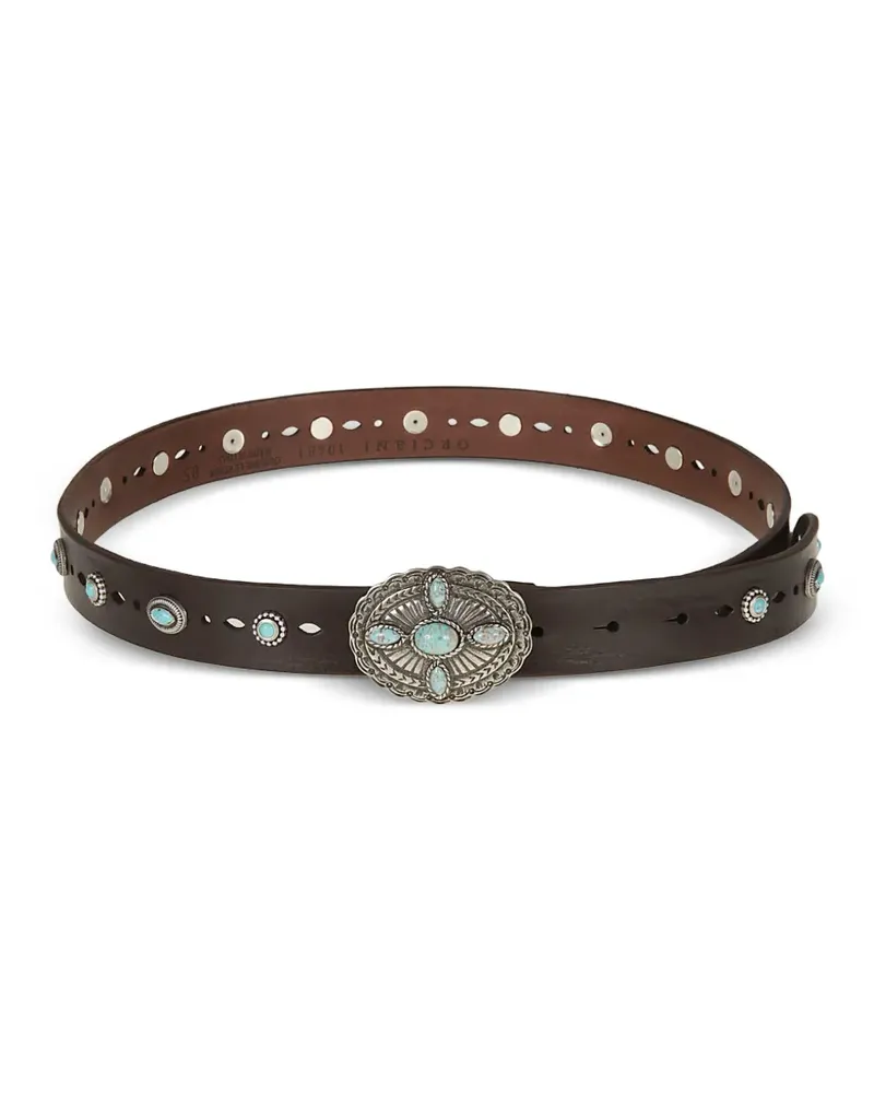 Orciani turquoise-embellished perforated belt - Braun Braun