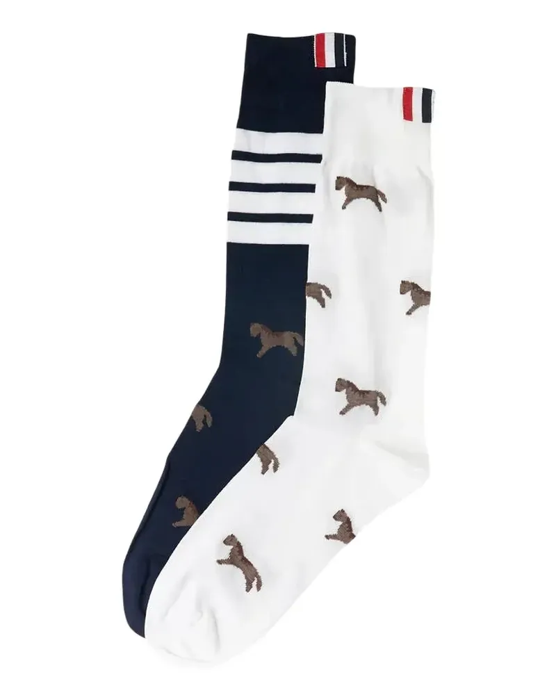 Thom Browne Gestreifte Socken mit Pferde-Print - Blau Blau
