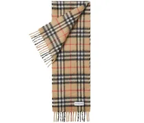Karierter Kaschmirschal mit Fransen - Nude