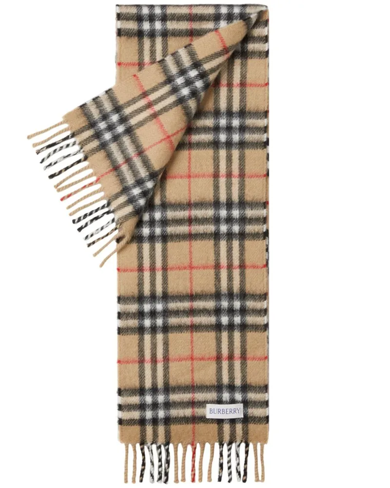 Burberry Karierter Kaschmirschal mit Fransen - Nude Nude
