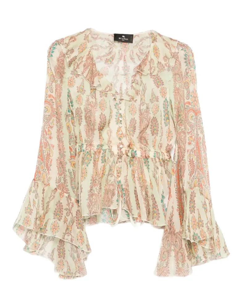 Etro ruffled paisly-print blouse - Grün Grün