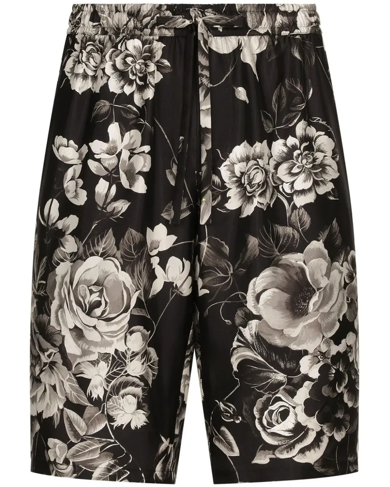 Dolce & Gabbana Shorts aus Seide mit Blumen-Print - Schwarz Schwarz