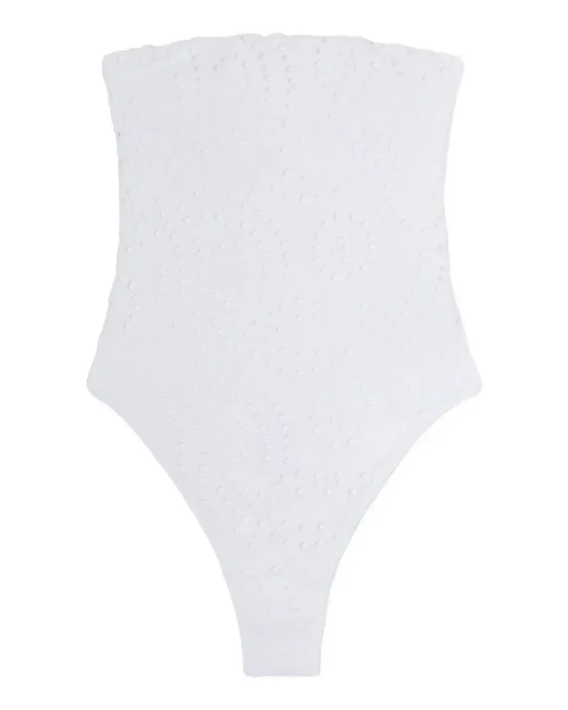 MC2 Saint Barth Khyra Bandeau-Badeanzug aus Sangallo-Stoff - Weiß Weiß