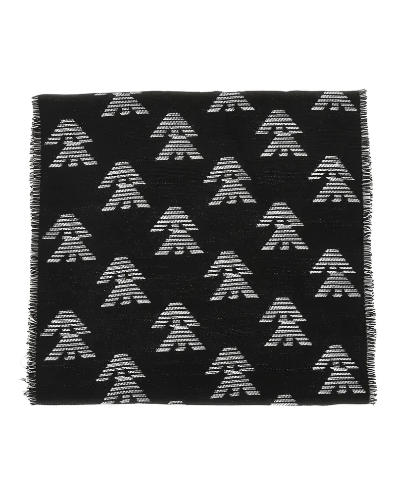 Emporio Armani Eagle logo frayed scarf - Schwarz Schwarz