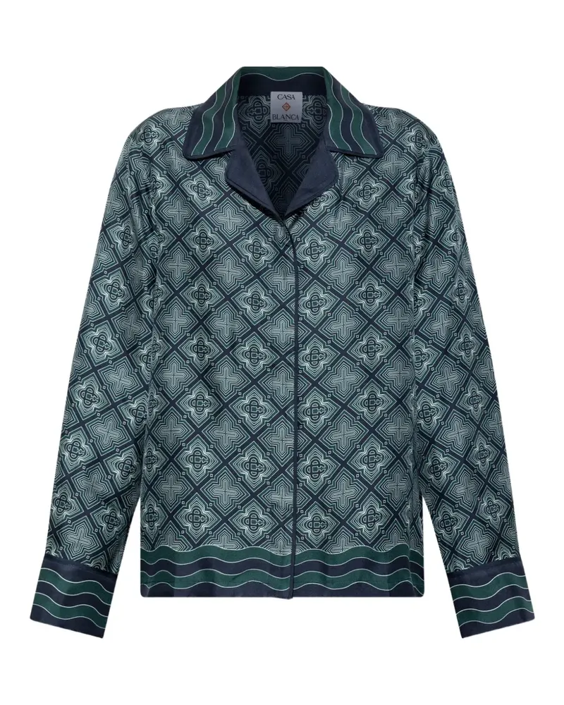 Casablanca Paris Seidenhemd mit Monogramm-Print - Blau Blau