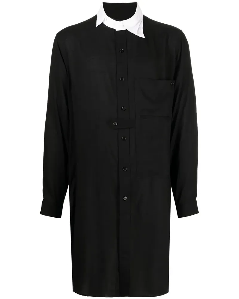 Yohji Yamamoto Langes Hemd mit Tab-Kragen - Schwarz Schwarz