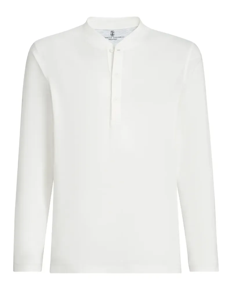 Brunello Cucinelli Langarmshirt aus Leinen-Baumwoll-Jersey mit Henley-Kragen - Nude Nude