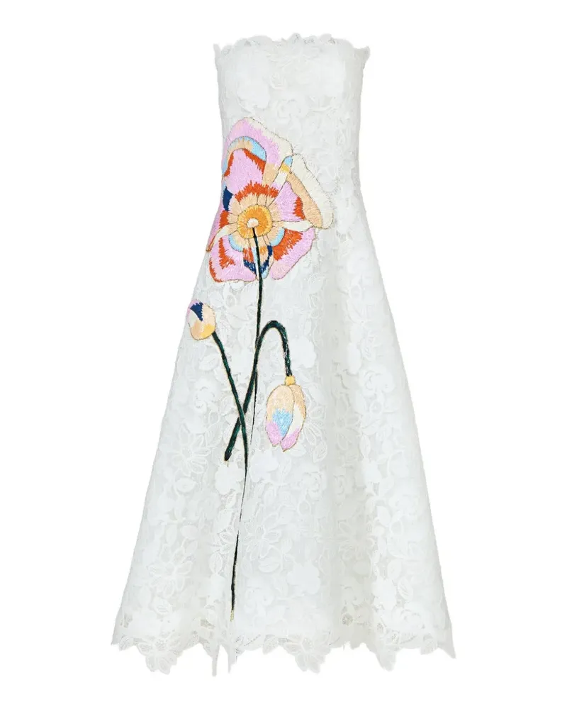 COSTARELLOS Marina floral-appliqué lace midi gown - Weiß Weiß