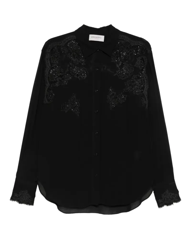 Ermanno Scervino Mantel mit Spitzeneinsätzen und Pailletten - Schwarz Schwarz