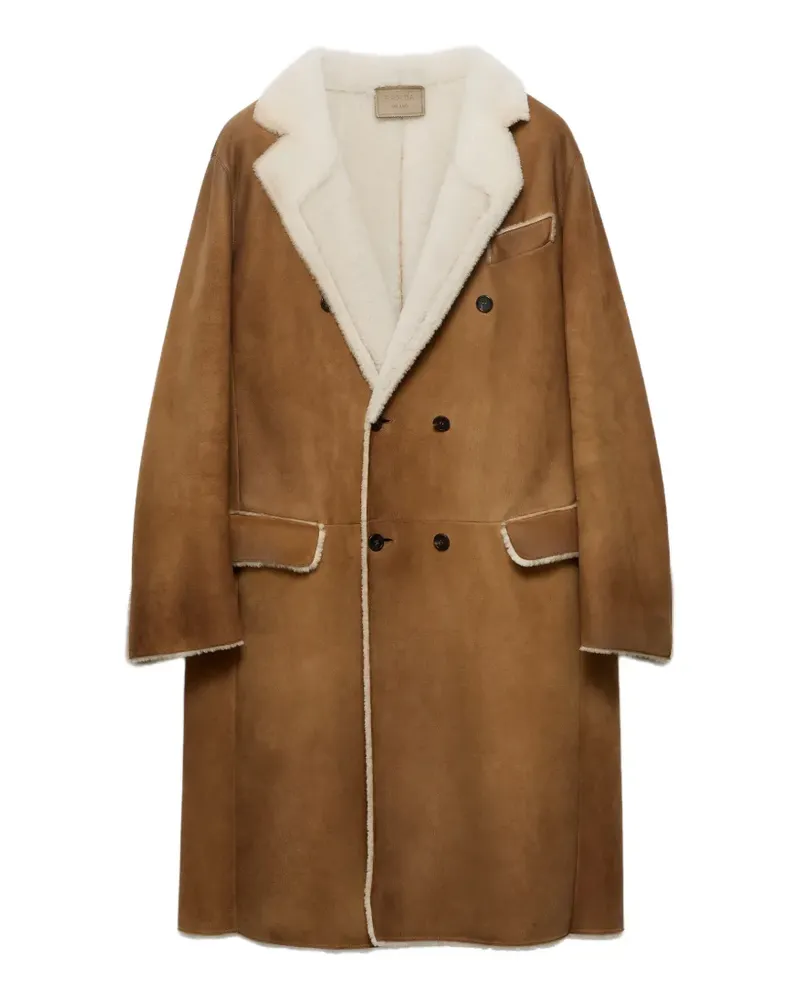 Prada Doppelreihiger Mantel aus Shearling - Braun Braun