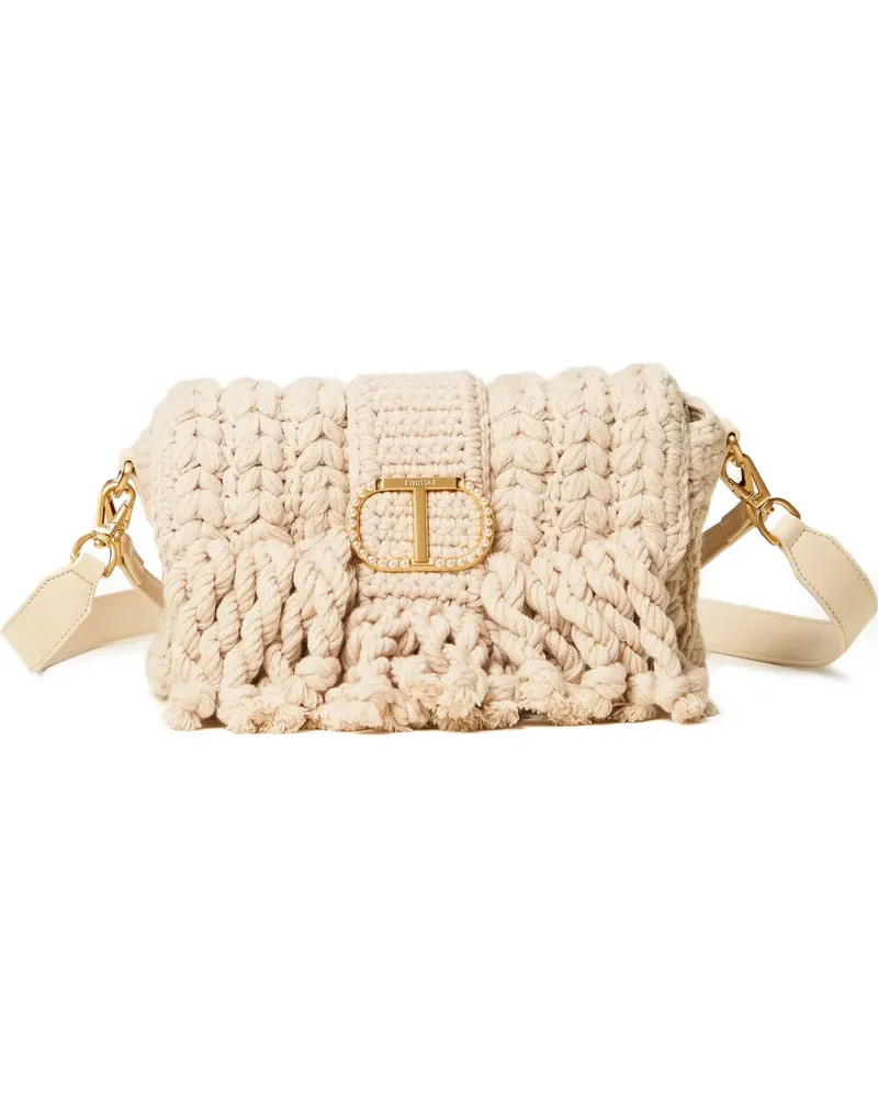 Twin-Set braided logo-plaque satchel - Nude Nude