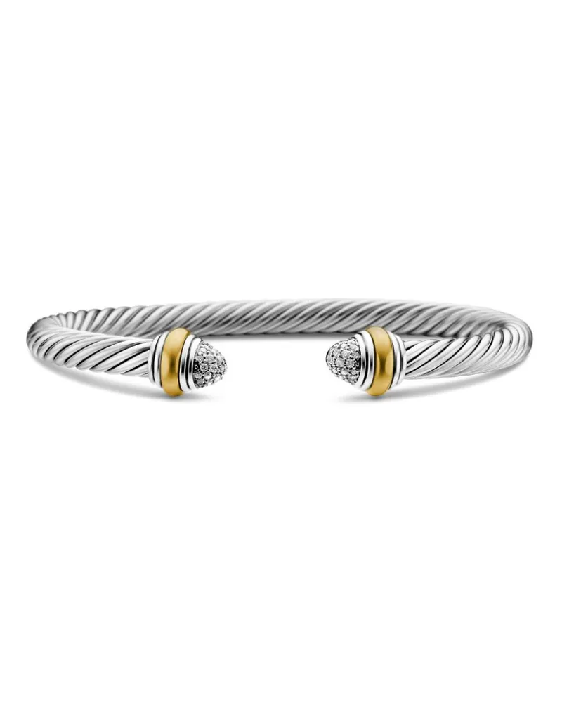 David Yurman 14kt Classic Cable Gelbgold- und Sterlingsilberarmband mit Diamant 5mm Silber