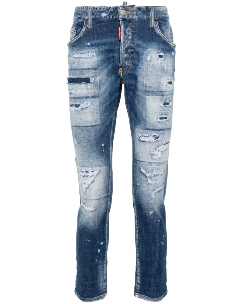 Dsquared2 Halbhohe Tapered-Jeans im Distressed-Look - Blau Blau