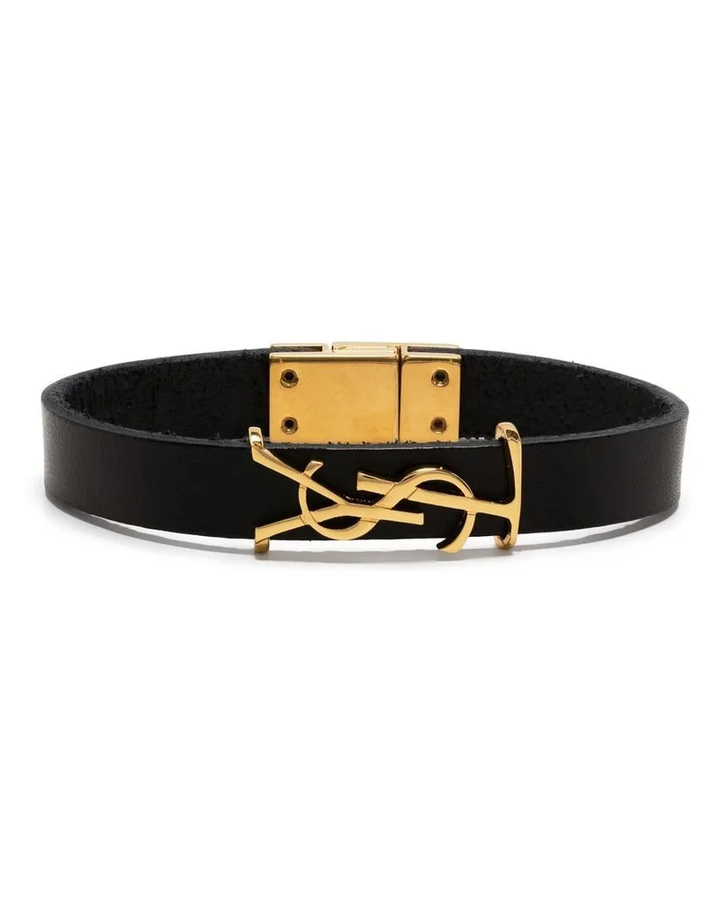 Saint Laurent Lederarmband mit YSL-Anhänger - Schwarz Schwarz