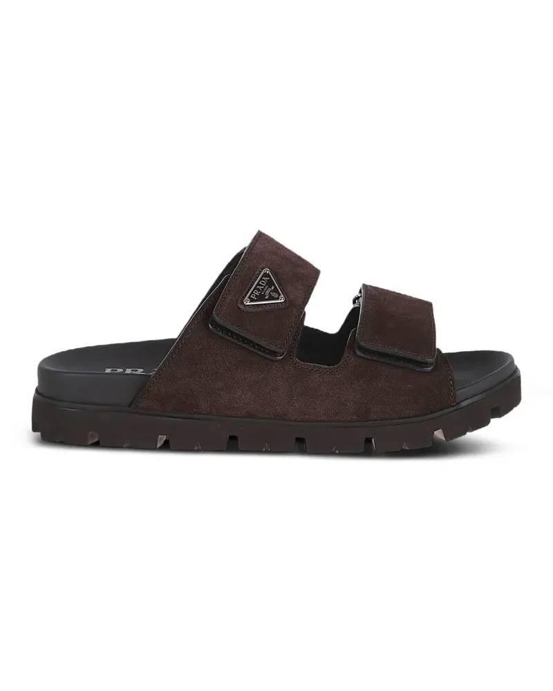 Prada suede triangle logo sandals - Braun Braun