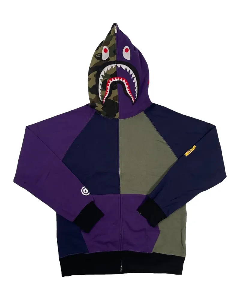 BAPE PONR shark-logo full-zip hoodie - Violett Violett