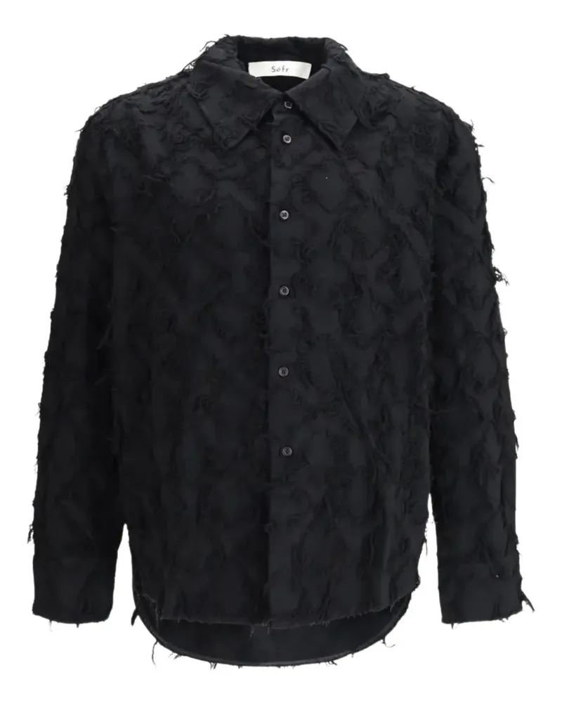 Séfr fringed twill long-sleeve shirt - Schwarz Schwarz