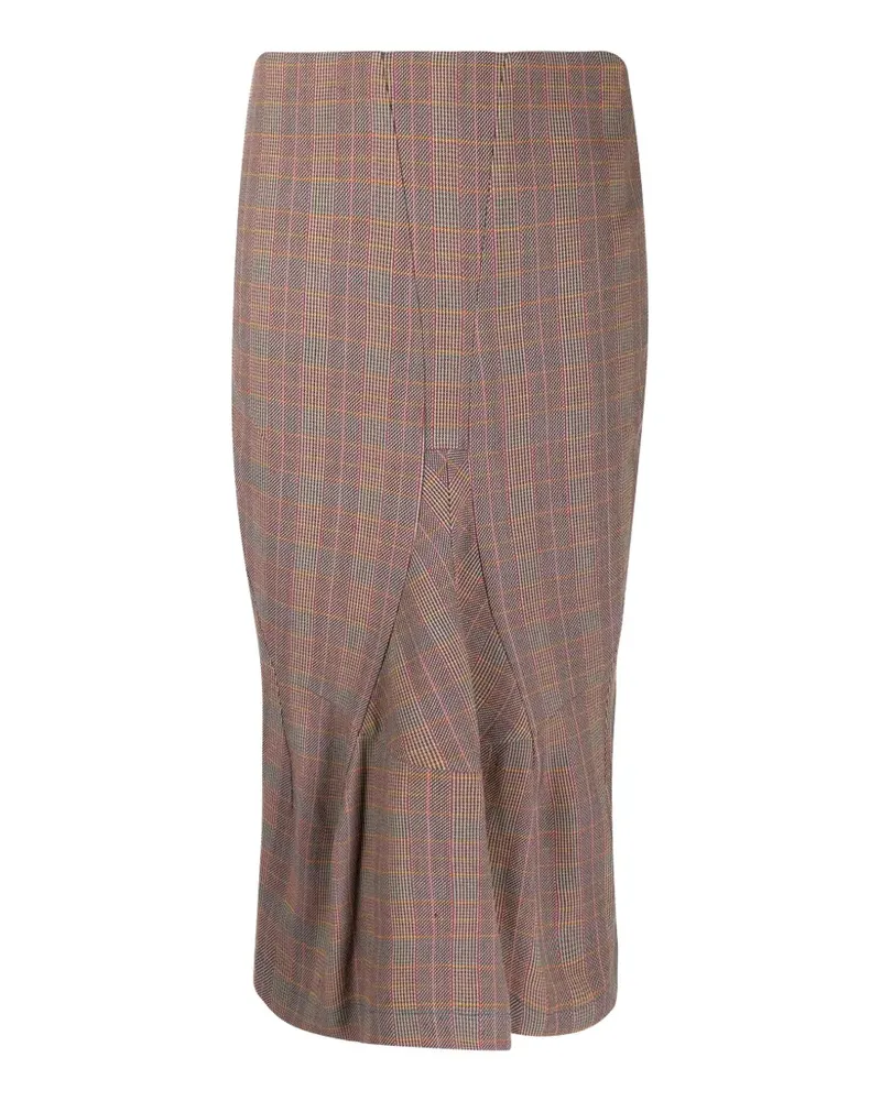 Junya Watanabe high-waist check-pattern midi skirt - Braun Braun