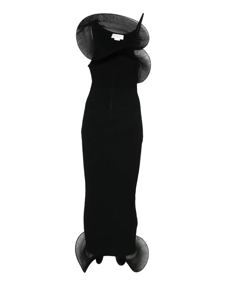 Genny ruffled-detail ribbed-knit midi dress - Schwarz Schwarz