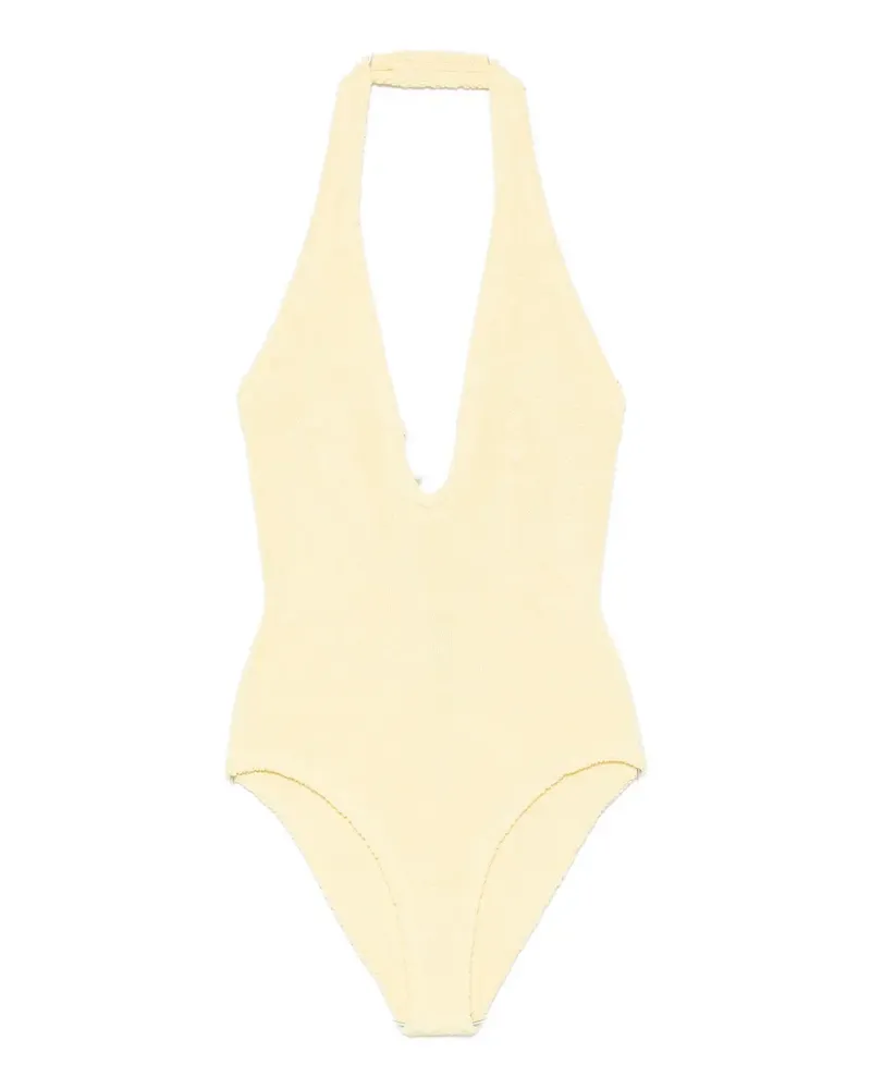 Hunza G Adriana bead-embellished crinkle-effect swimsuit - Gelb Gelb