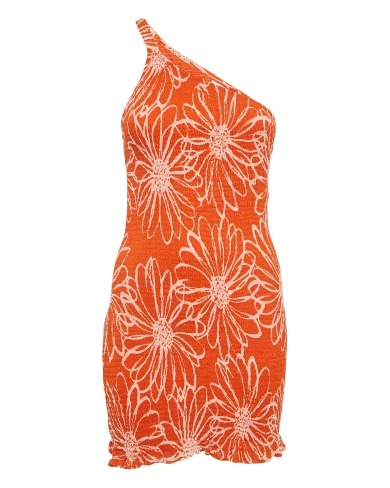 Faithfull The Brand Gesmoktes Minikleid mit Blumen-Print - Orange Orange