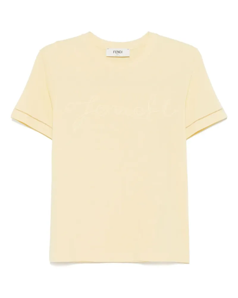 Fendi T-Shirt mit Logo-Stickerei - Gelb Gelb