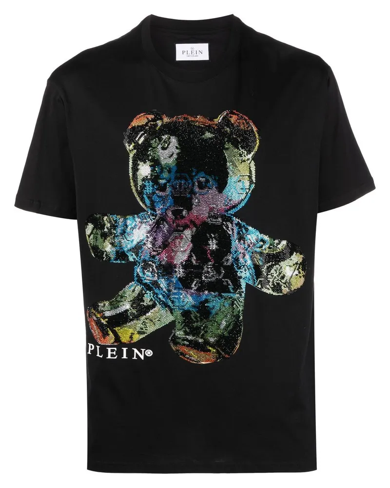 Philipp Plein T-Shirt mit strassverziertem Teddy-Print - Schwarz Schwarz
