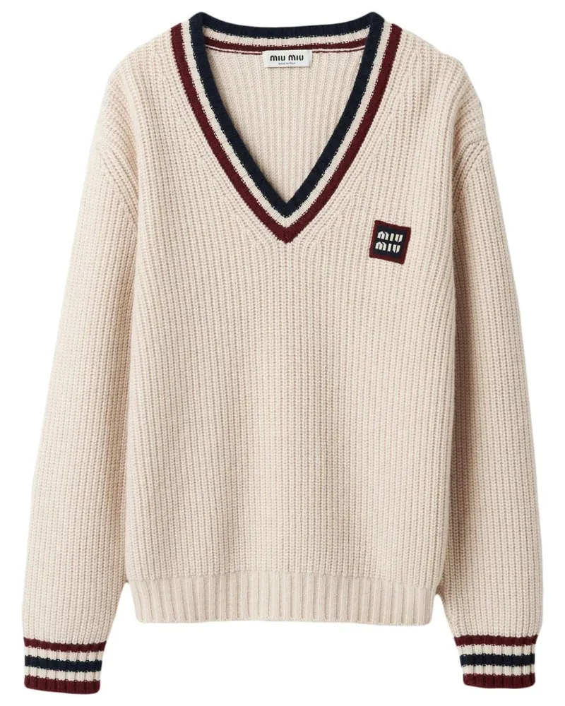 Miu Miu Kaschmirpullover mit Streifen - Nude Nude