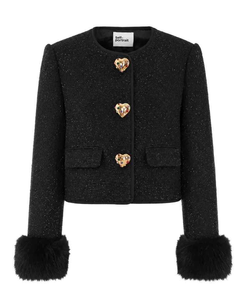 Self-Portrait Jacke aus Bouclé-Pelz - Schwarz Schwarz