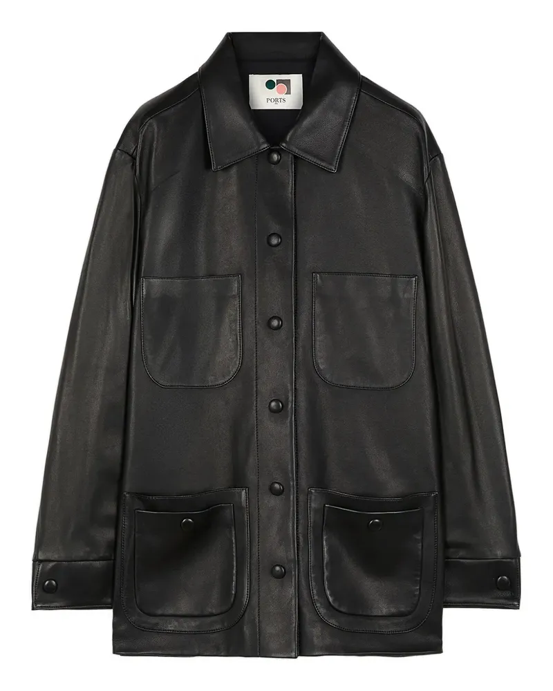 Ports 1961 Lederjacke mit Knopfverschluss - Schwarz Schwarz