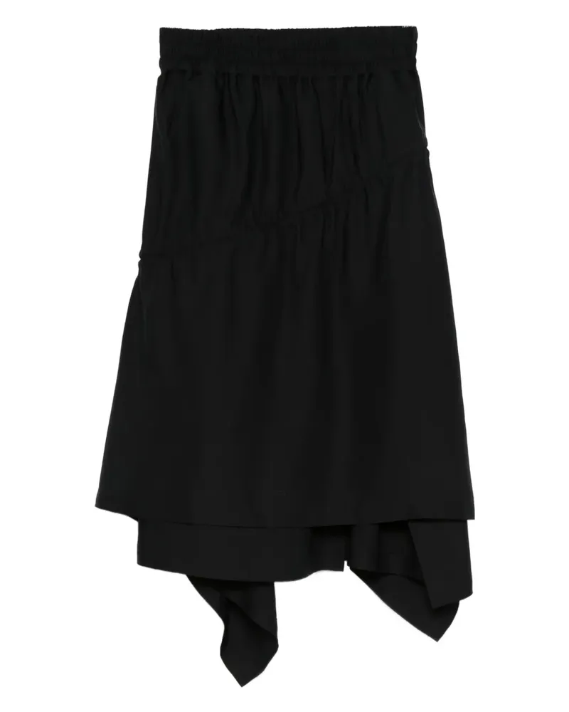 Y-3 Asymmetrischer Twill-Midirock - Schwarz Schwarz
