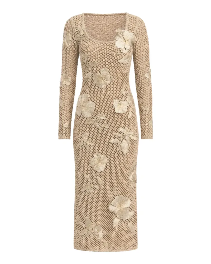 Oscar de la Renta Strickkleid mit Blumen-Patch - Nude Nude