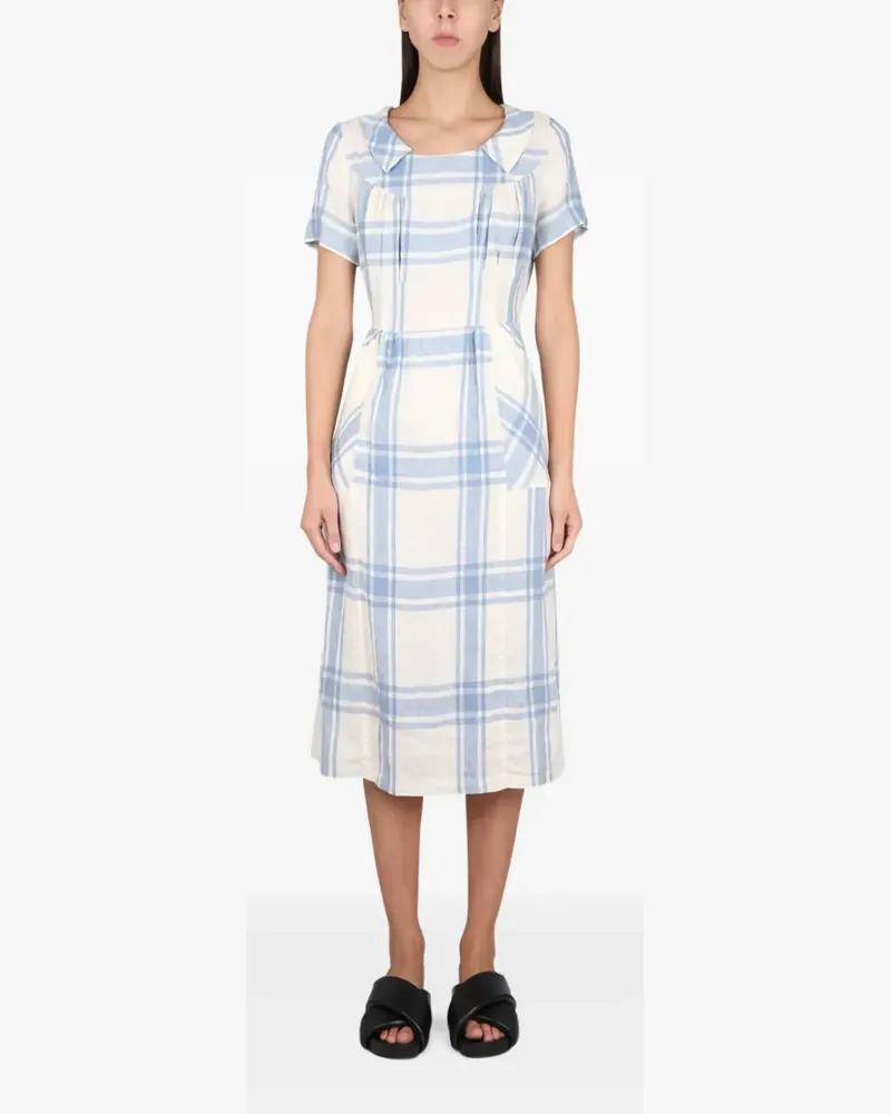 ASPESI Kariertes Kleid mit Falten - Weiß Weiß
