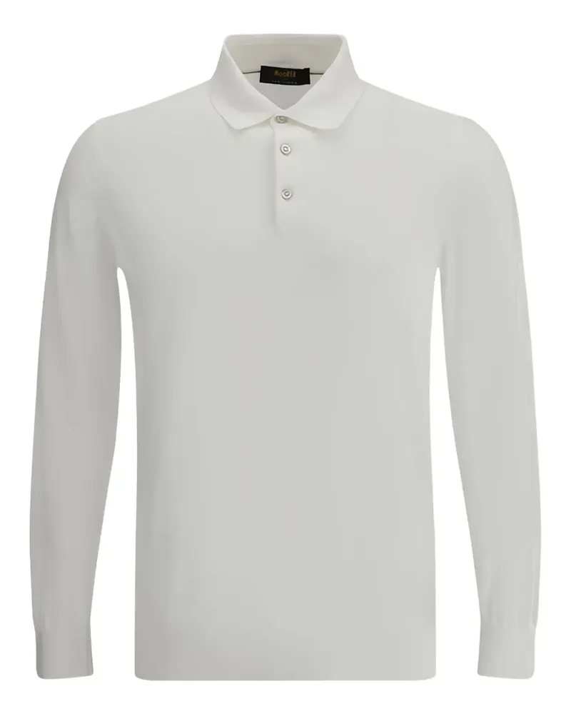 MOORER Langärmeliges Poloshirt mit geripptem Kragen - Weiß Weiß