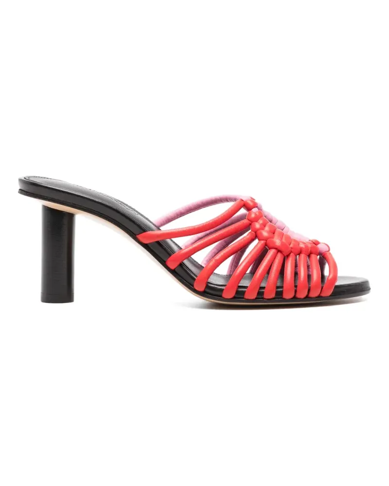 J.W.Anderson woven heeled leather plot sandals in red & bubblegum pink - Rot Rot