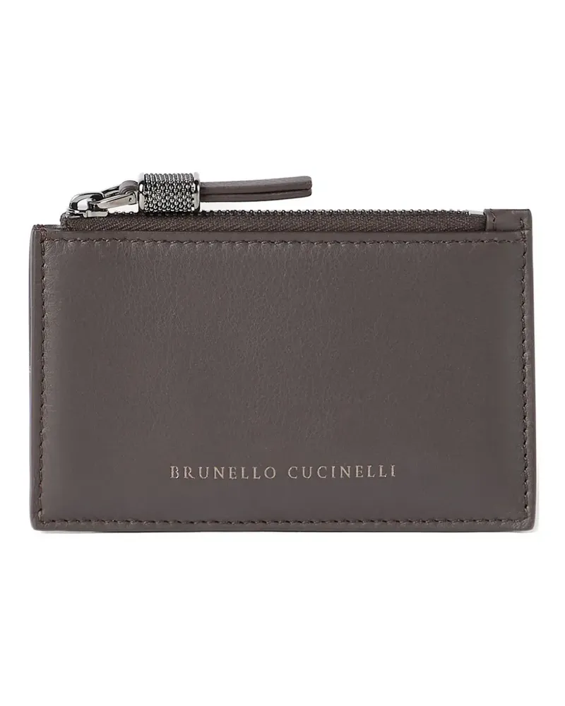 Brunello Cucinelli Kartenetui aus Kalbsleder mit glänzendem Zipper - Braun Braun