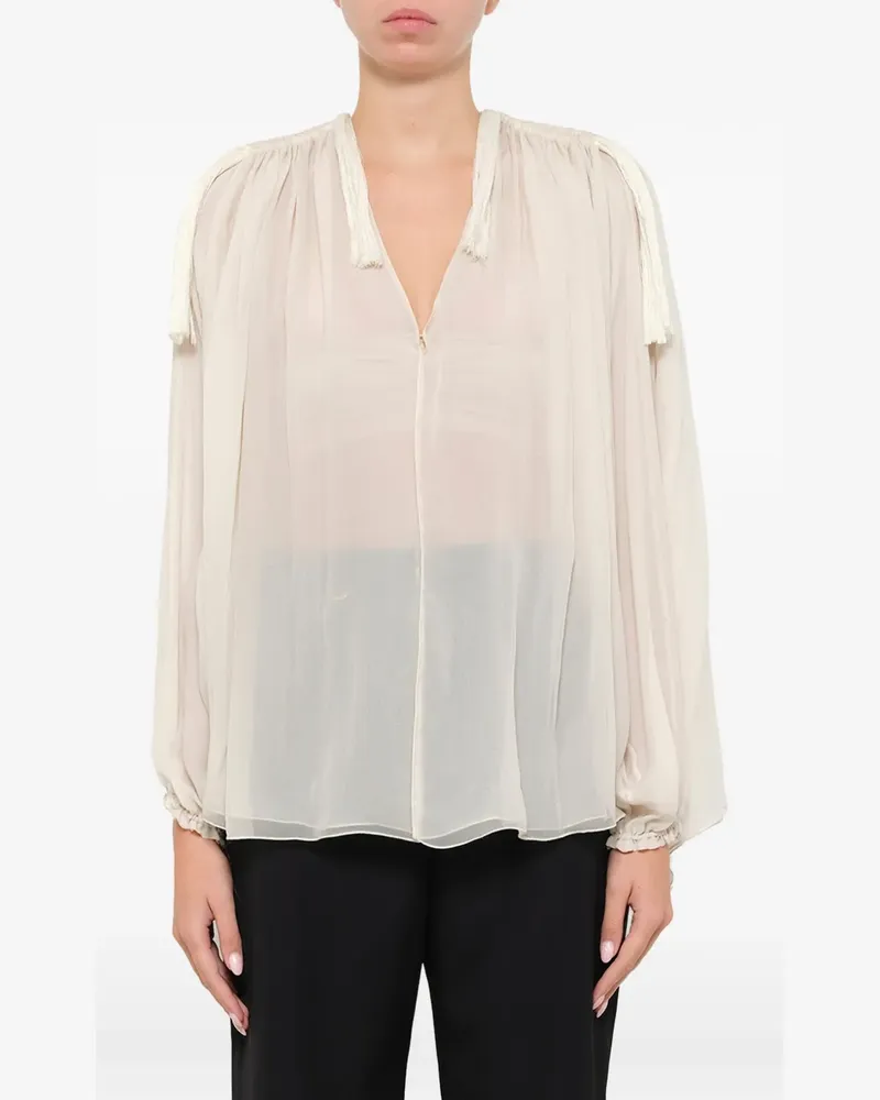 Lanvin sheer tassel-detail blouse - Weiß Weiß