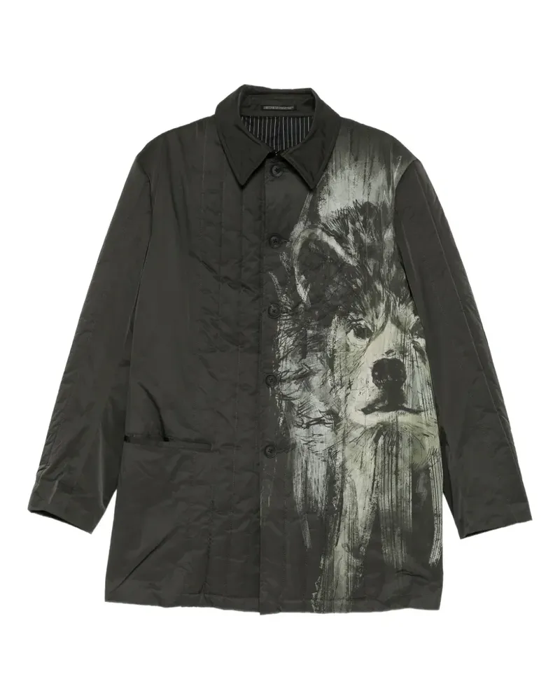 Yohji Yamamoto Wattierte Rin Jacke mit Print - Schwarz Schwarz