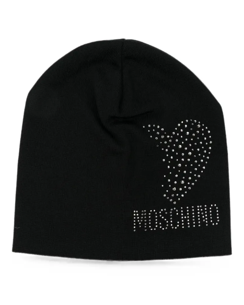 Moschino crystal-embellished heart beanie hat - Schwarz Schwarz