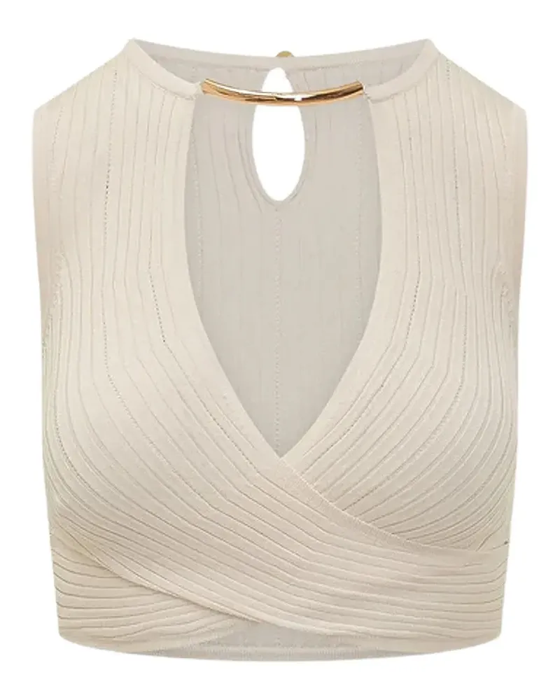 Elisabetta Franchi ribbed-knit crossover blouse - Nude Nude