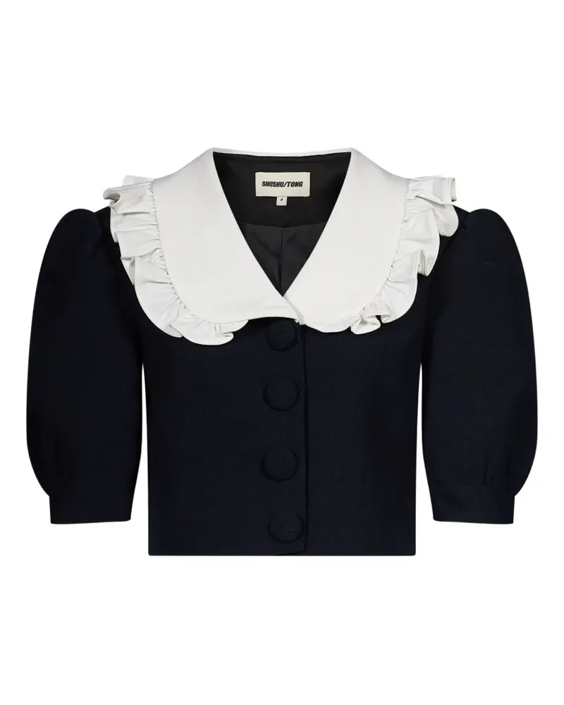 SHUSHU/TONG Cropped-Jacke mit Puffärmeln und Rüschenkragen - Schwarz Schwarz