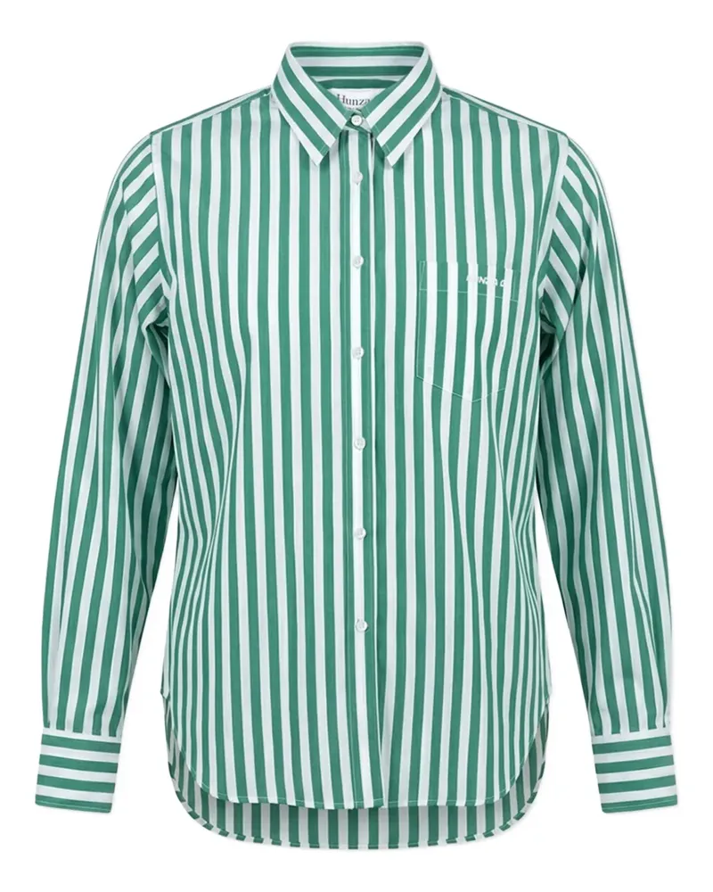 Hunza G Gestreiftes Hemd mit Stickerei - Grün Grün