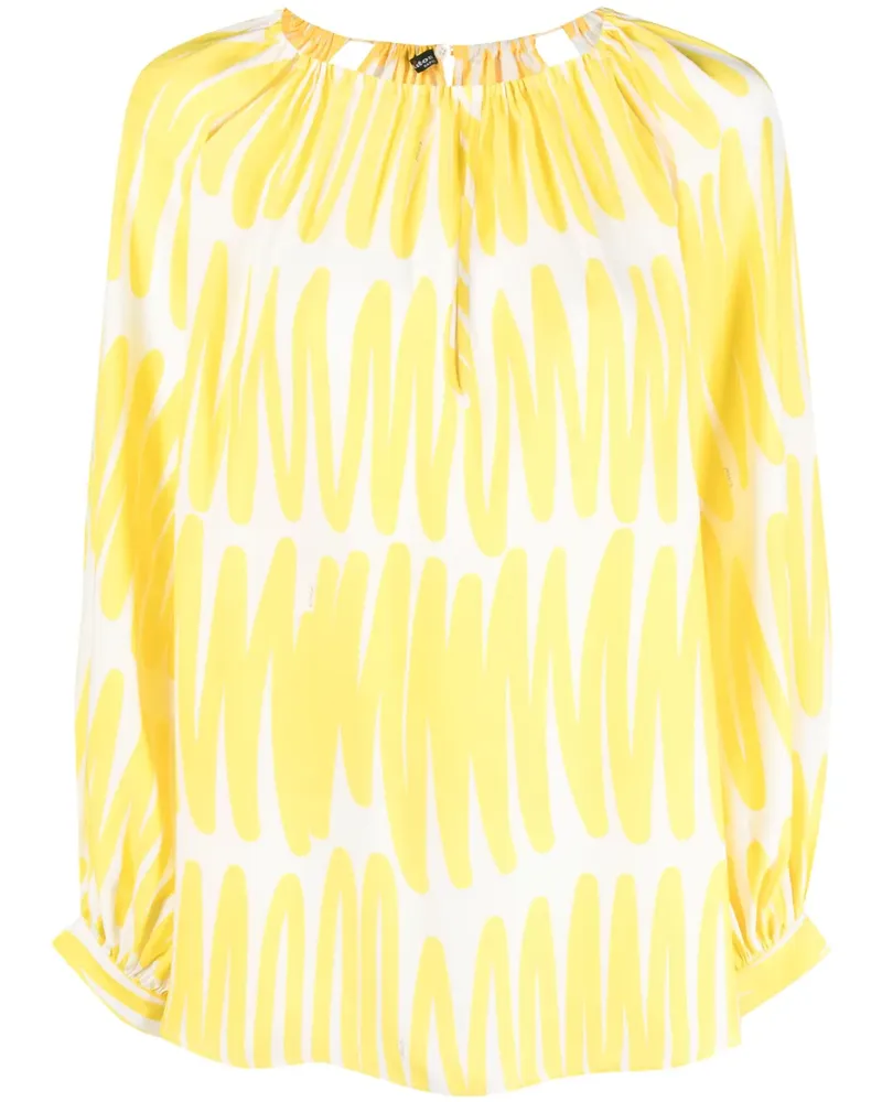 Kiton Seidenbluse mit abstraktem Print - Gelb Gelb