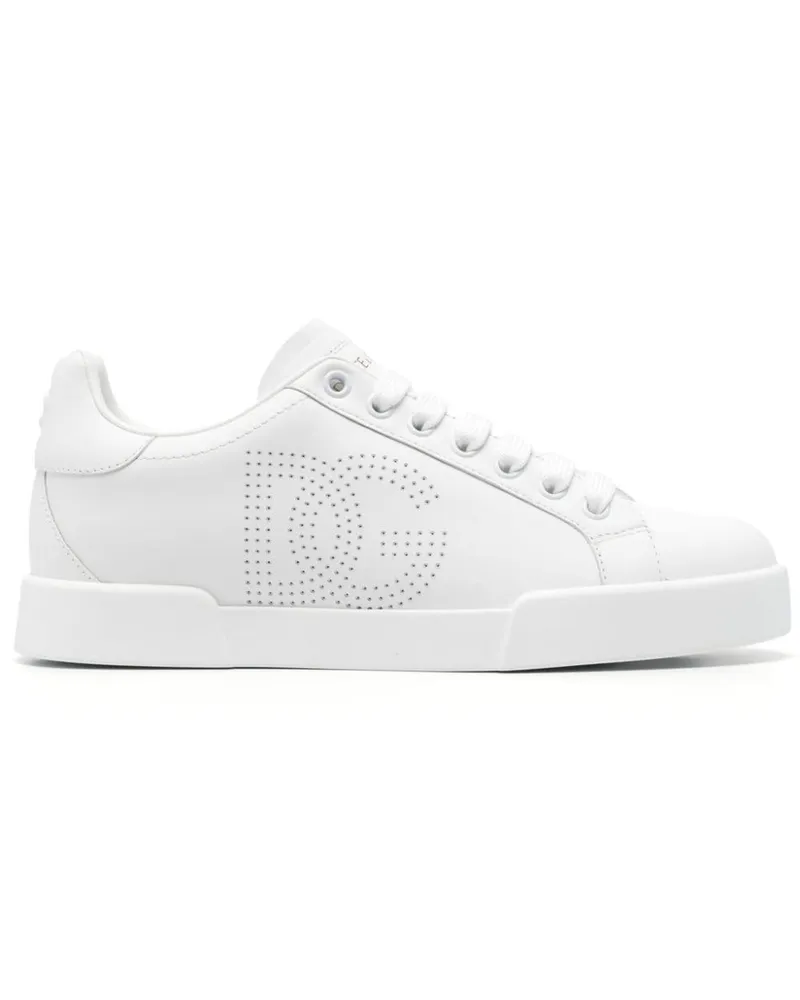 Dolce & Gabbana Portofino Sneakers mit perforiertem Logo - Weiß Weiß