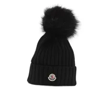 Gerippte Bommelmütze - Schwarz
