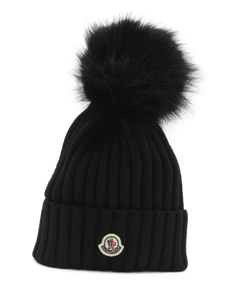 Moncler Gerippte Bommelmütze - Schwarz Schwarz