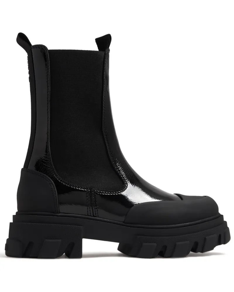 Ganni Cleated Chelsea-Boots mit Einsätzen Schwarz