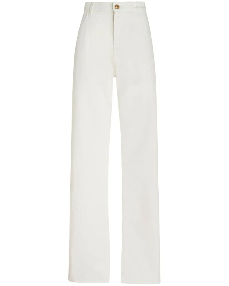 Etro Wide-Leg-Jeans mit Pegaso-Stickerei - Weiß Weiß