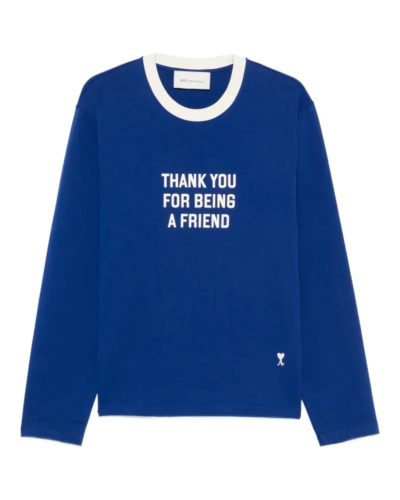 AMI Paris Langarmshirt mit Slogan-Print - Blau Blau