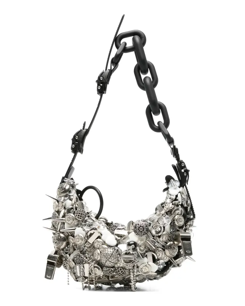 Innerraum Verzierte Schultertasche - Silber Silber